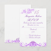 Paarse prinses Tiara Quinceanera RSVP (Voorkant / Achterkant)