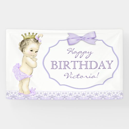 Paarse Prinses Verjaardagsfeest Banner (Horizontaal)