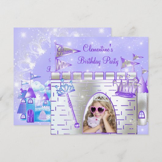 Paarse Prinses verjaardagsfeestje Kaart (Voorkant / Achterkant)