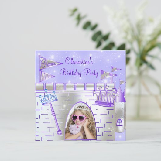 Paarse Prinses verjaardagsfeestje Kaart (Staand voorkant)