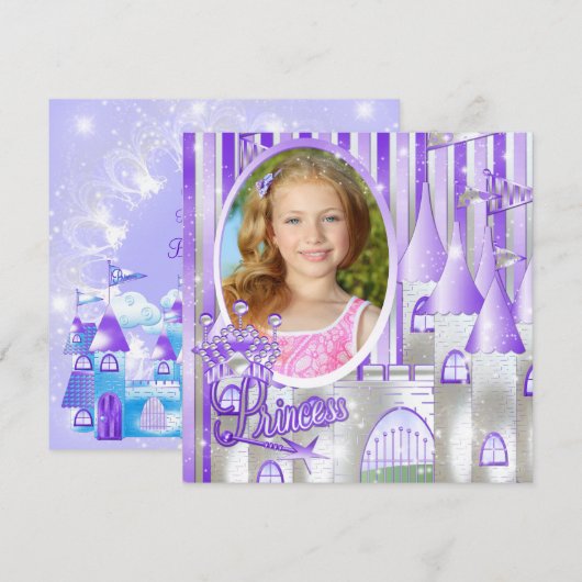 Paarse Prinses verjaardagsfeestje Kaart (Voorkant / Achterkant)