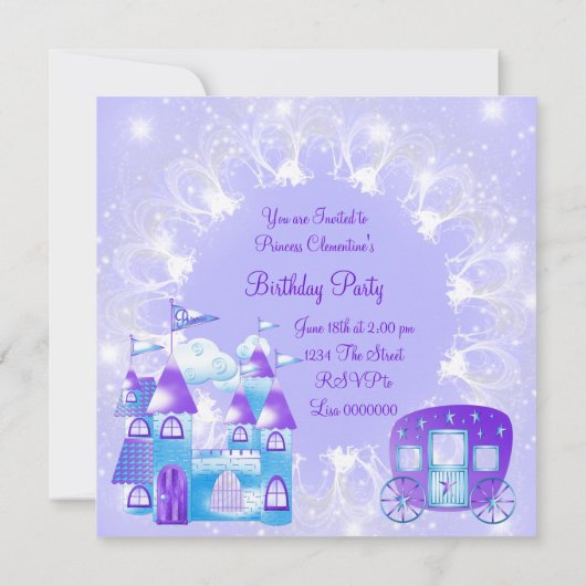 Paarse Prinses verjaardagsfeestje Kaart (Achterkant)