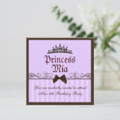 Paarse prinses verjaardagsuitnodiging kaart (Staand voorkant)