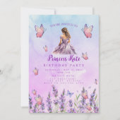 Paarse Prinses Vlinders Verjaardagsuitnodiging Kaart (Voorkant)