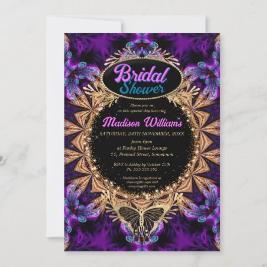 Paarse Prinses Whimsical Bruiloftsfeest Kaart (Voorkant)