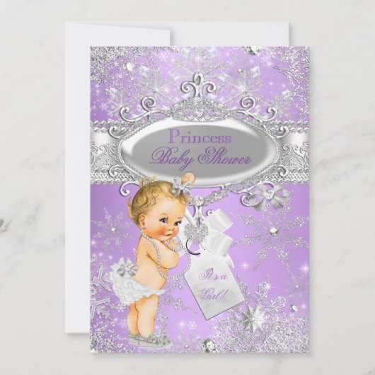 Paarse prinses Winter Baby shower Blonde Kaart (Voorkant)