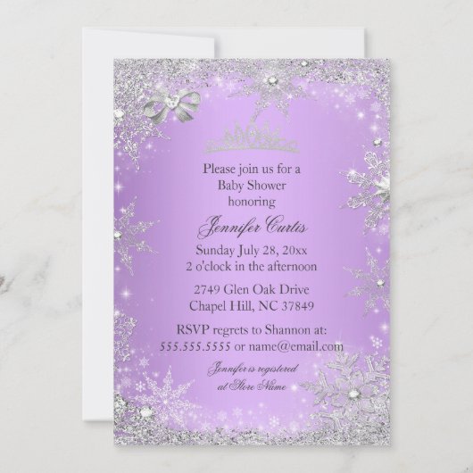 Paarse prinses Winter Baby shower Blonde Kaart (Achterkant)