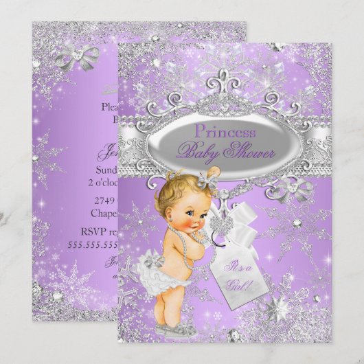 Paarse prinses Winter Baby shower Blonde Kaart (Voorkant / Achterkant)