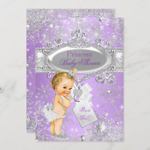 Paarse prinses Winter Baby shower Blonde Kaart