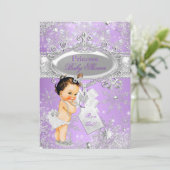 Paarse prinses Winter Baby shower Brunette Kaart (Staand voorkant)