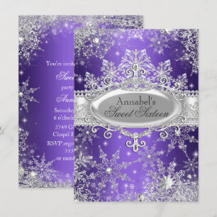 Paarse Prinses Winter Wonderland Sweet 16 Uitnodig Kaart
