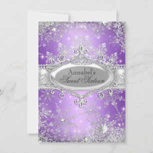 Paarse Prinses Winter Wonderland Sweet 16 Uitnodig Kaart