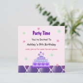 Paarse Prinsessen Taart Feest Uitnodiging (Staand voorkant)