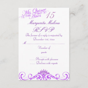 Paarse Prinsessen Tiara Quinceanera RSVP Kaartje