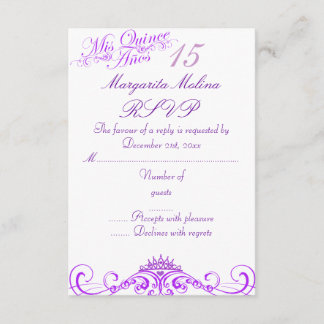 Paarse Prinsessen Tiara Quinceanera RSVP Kaartje