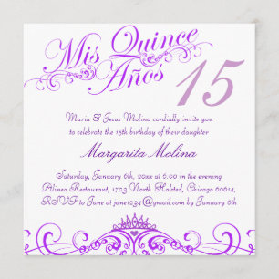 Paarse Prinsessen Tiara Quinceanera Uitnodiging