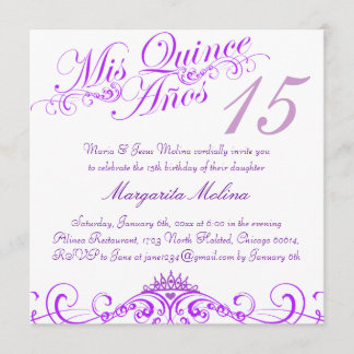 Paarse Prinsessen Tiara Quinceanera Uitnodiging