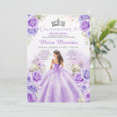 Paarse prinsessenjurken Floral Silver Quinceañera Kaart (Staand voorkant)