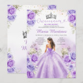 Paarse prinsessenjurken Floral Silver Quinceañera Kaart (Voorkant / Achterkant)