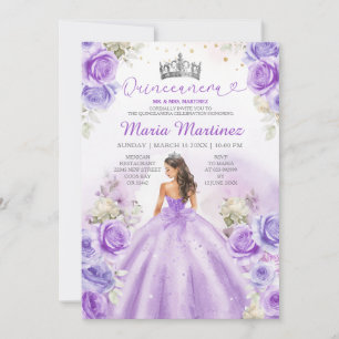 Paarse prinsessenjurken Floral Silver Quinceañera Kaart