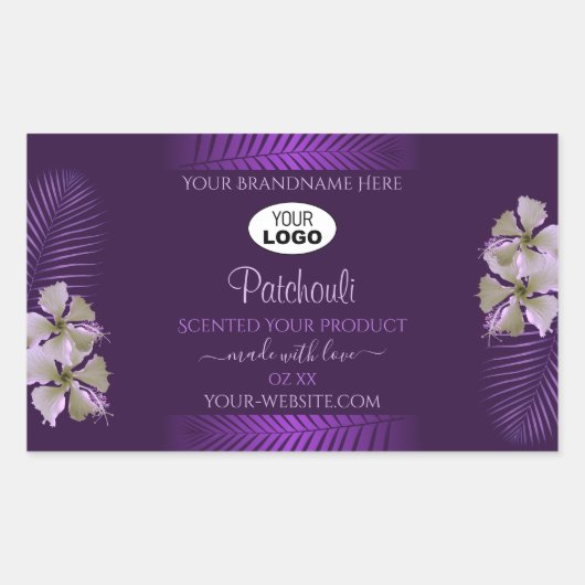 Paarse productlabels Hawaii Flowers verlaten Logo Rechthoekige Sticker (Voorkant)