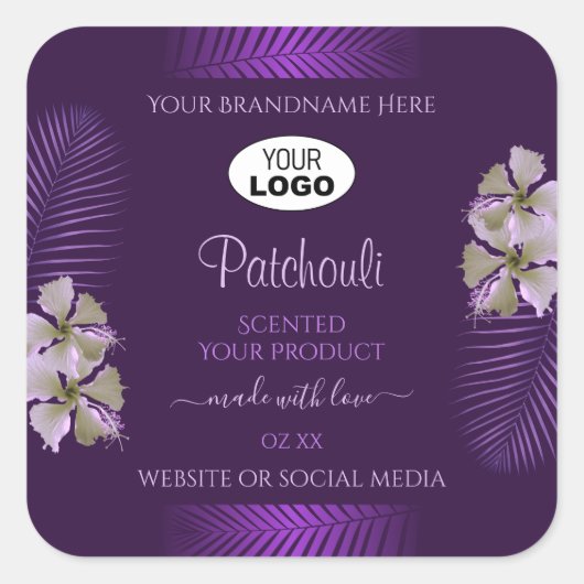 Paarse productlabels Hawaii Flowers verlaten Logo Vierkante Sticker (Voorkant)
