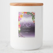 Paarse productlabels Monogram kleurrijke bloemen Voedselcontainer Etiket (Voorkant)
