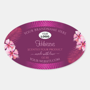 Paarse productlabels Roze Hawaii-bloemen toevoegen Ovale Sticker