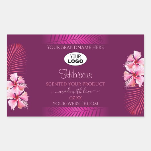 Paarse productlabels Roze Hawaii-bloemen toevoegen Rechthoekige Sticker (Voorkant)