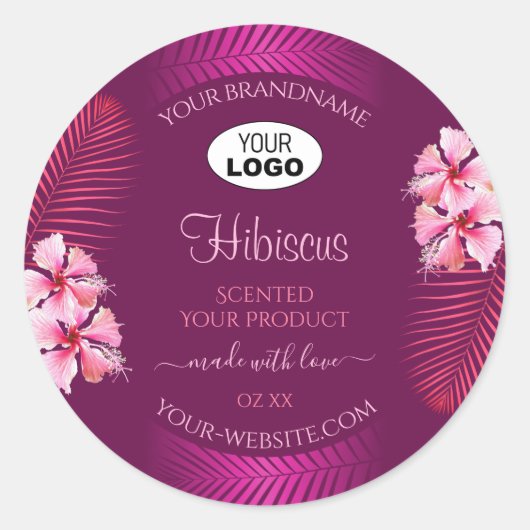 Paarse productlabels Roze Hawaii-bloemen toevoegen Ronde Sticker (Voorkant)
