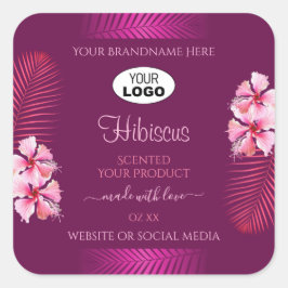 Paarse productlabels Roze Hawaii-bloemen toevoegen Vierkante Sticker