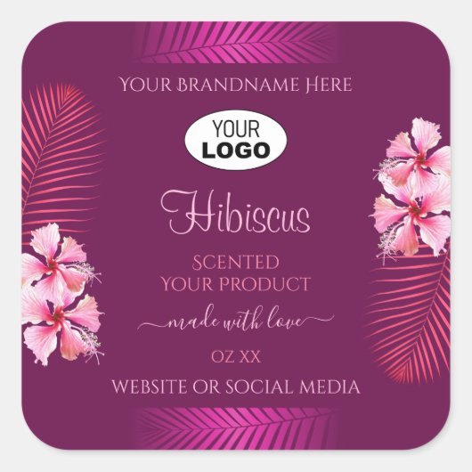 Paarse productlabels Roze Hawaii-bloemen toevoegen Vierkante Sticker (Voorkant)