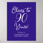 Paarse Proost op 90 jaar Verjaardag Welkomstbord Poster (Voorkant)