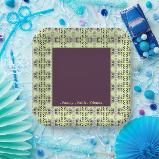 Paarse pruim bloemenpatroon papieren bordje (Feest)