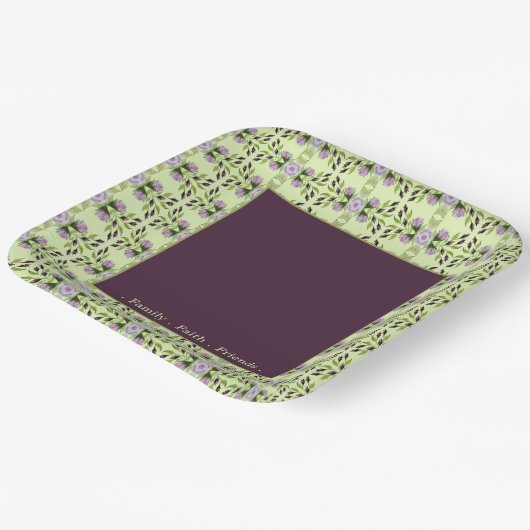 Paarse pruim bloemenpatroon papieren bordje (Gebogen)