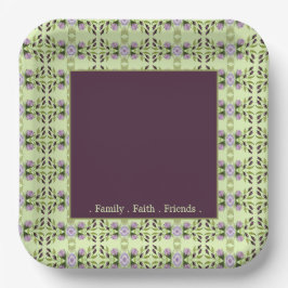 Paarse pruim bloemenpatroon papieren bordje