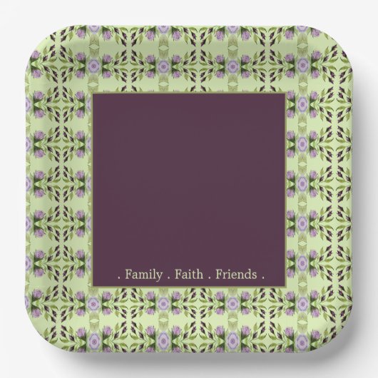 Paarse pruim bloemenpatroon papieren bordje (Voorkant)