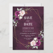 Paarse pruim Blozend Roze Roos Boho Geometrische T Save The Date (Voorkant)