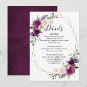 Paarse Pruim Blush Bloemen Geometrische Bruiloft Informatiekaartje (Voorkant / Achterkant)