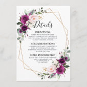 Paarse Pruim Blush Bloemen Geometrische Bruiloft Informatiekaartje (Voorkant)