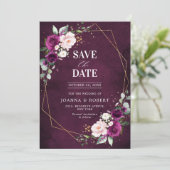 Paarse pruim Blush Roze Boho Geometrische Trouw Save The Date (Staand voorkant)