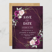 Paarse pruim Blush Roze Boho Geometrische Trouw Save The Date (Voorkant / Achterkant)