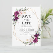 Paarse pruim Blush Roze Boho Geometrische Trouwdag Save The Date (Staand voorkant)