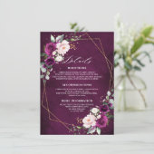 Paarse Pruim Blush Roze Rozen Bruiloft Details Enc Informatiekaartje (Staand voorkant)