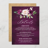 Paarse pruim blush roze rozen bruiloft details informatiekaartje (Voorkant / Achterkant)