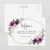 Paarse pruim blush roze rozen geometrische bruidsm briefkaart (Voorkant / Achterkant)