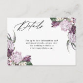 Paarse pruim boho bloemenbruiloft details informatiekaartje (Voorkant)