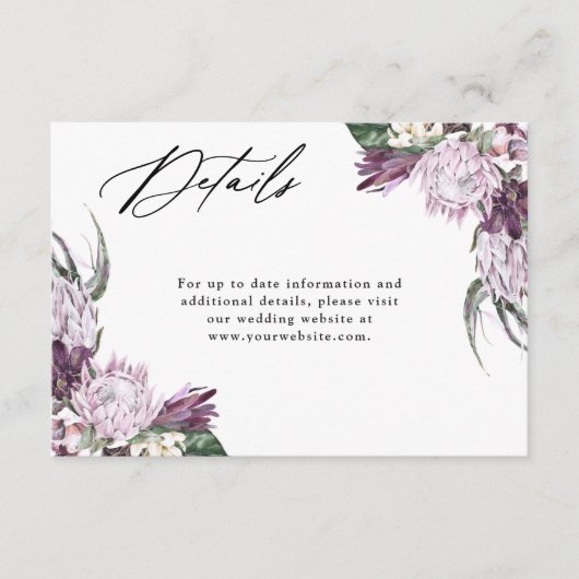 Paarse pruim boho bloemenbruiloft details informatiekaartje (Voorkant)