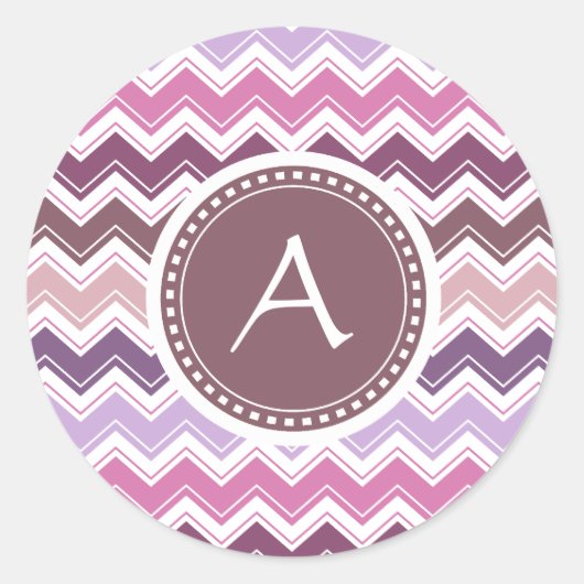 Paarse pruim Chevron ZigZag Monogram Ronde Sticker (Voorkant)