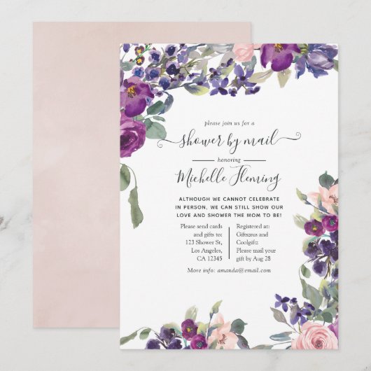Paarse, Pruim en Blosj Babyshower per Post Kaart (Voorkant / Achterkant)